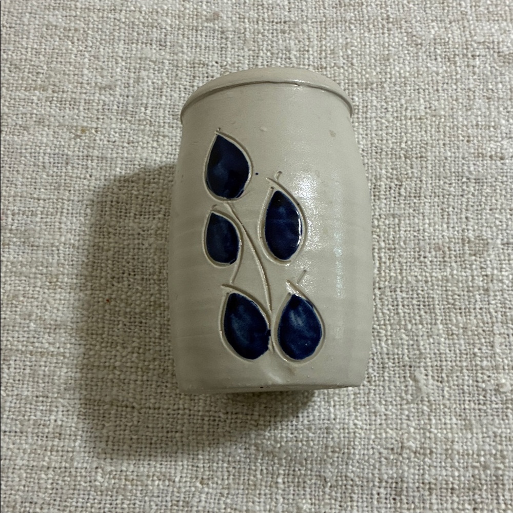 Pottery Vase with Blue Leaf Motif